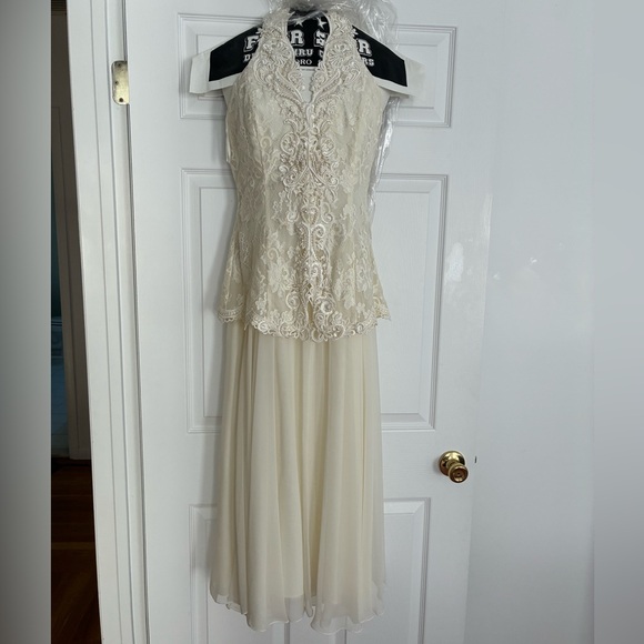 Jessica McClintock Ivory Peplum Midi Dress Halter Lace Sleeveless - Picture 1 of 7